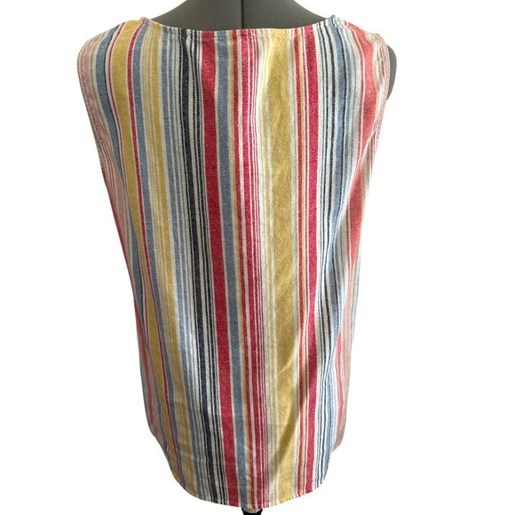 Chloe+Rene Sleeveless Striped V-Neck Top Gold Ring Detail Linen Blend Size L - Picture 4 of 8
